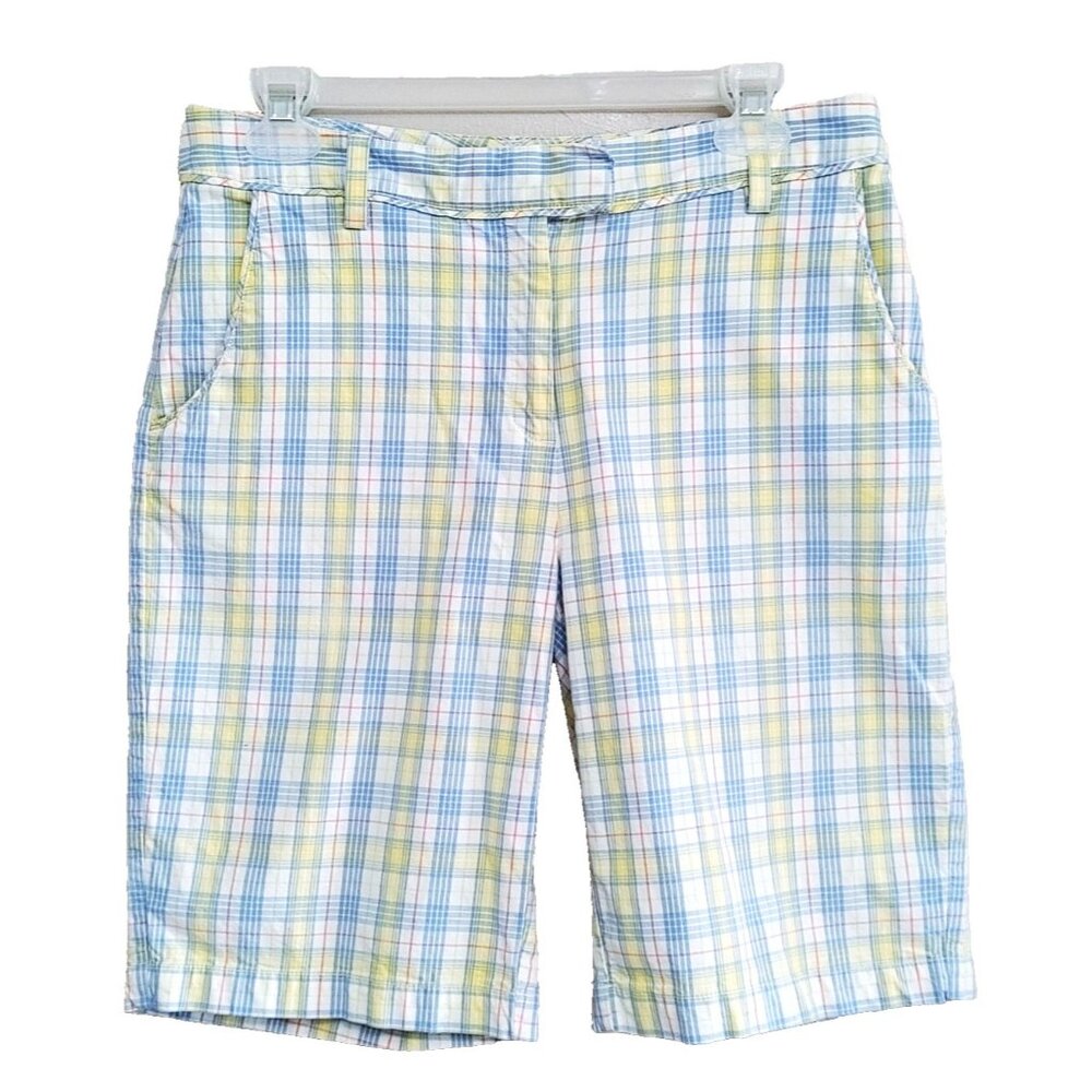 Lady Hagen Women’s Golf Bermuda Shorts Blue Yellow Plaid Stretch Size 4